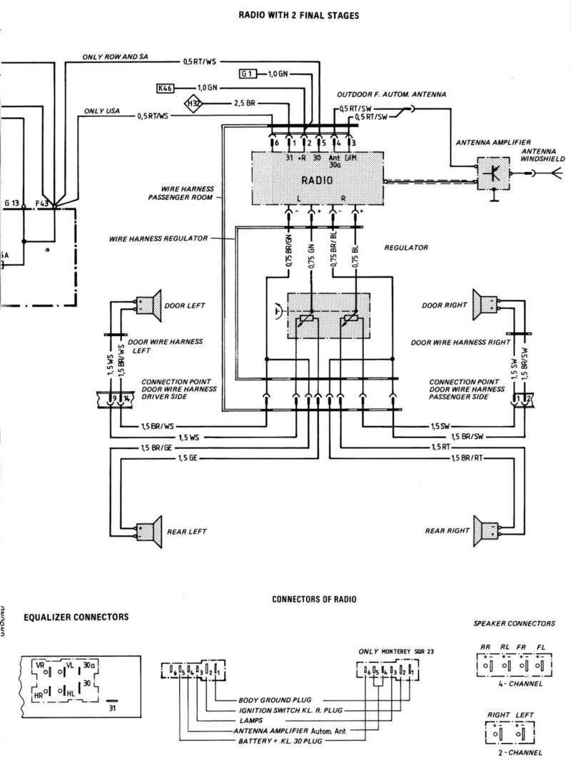 Based on this wiring diagram I found, It looks like Green is left input, and goes to white and gold outputs, front and rear, respectively.