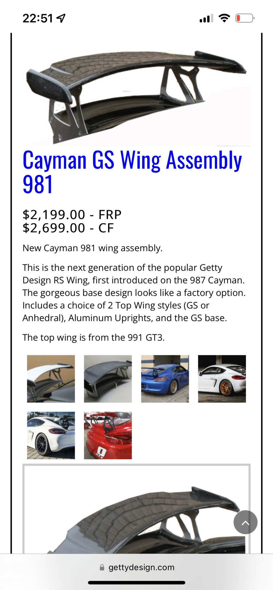 Exterior Body Parts - Getty Design GS Wing - 981 Cayman - Used - 0  All Models - Lakewood, CA 90713, United States