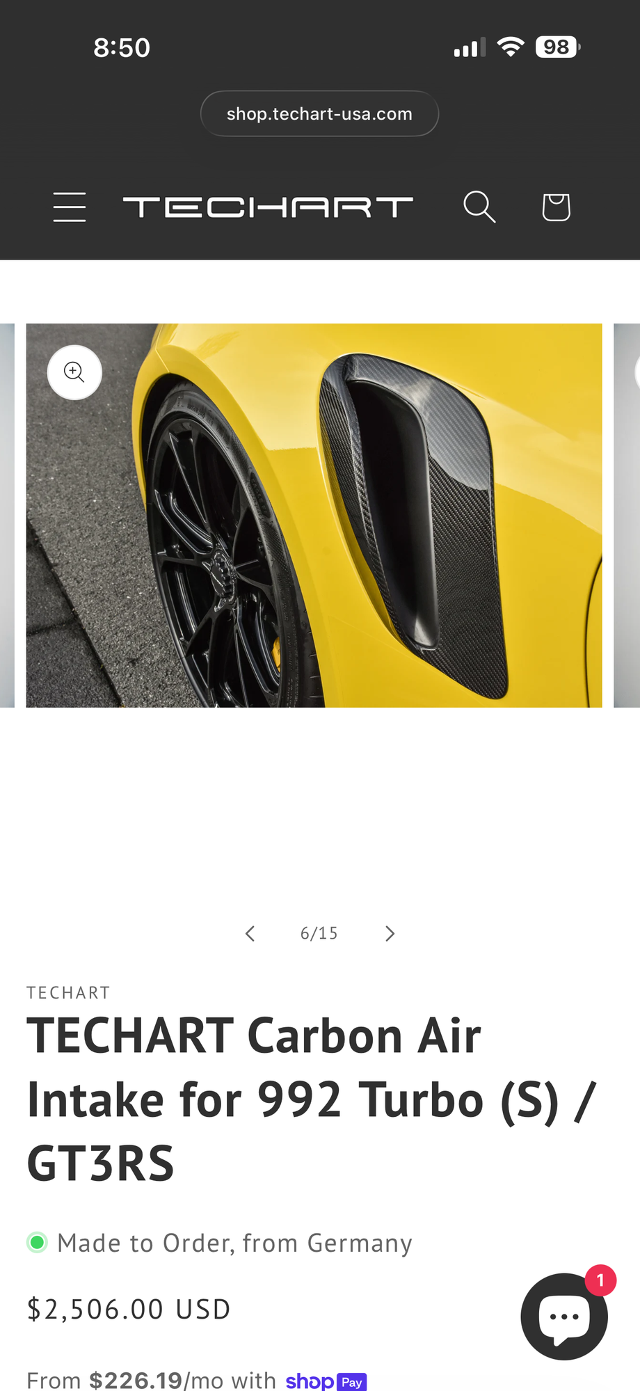 Exterior Body Parts - TECHART Carbon Air Intake for 992 Turbo - Used - Miami, FL 33166, United States