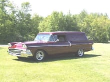 This is my "baby". 58 Courier Sedan Delivery. 390, C6, PS, disc brakes, AC, electric seats, ghost flames inside and outside. I have owned it since 1972