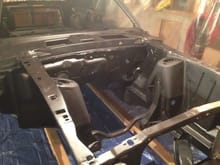 Picture of the engine bay after primer.