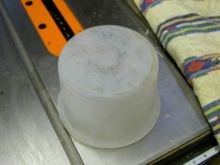 Plastic bowl used to make fiberglass patch to clear new sub.