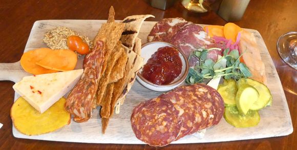 Charcuterie plate to split for an appetizer with some meats we never heard of before.