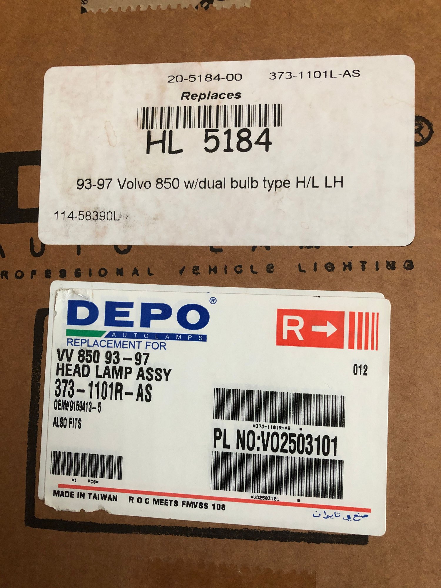 Lights - Volvo 850 Passenger Side Headlight Assembly - New - 1993 to 1997 Volvo 850 - Houston, TX 77041, United States