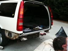 changing the bumper after it was rear ended.