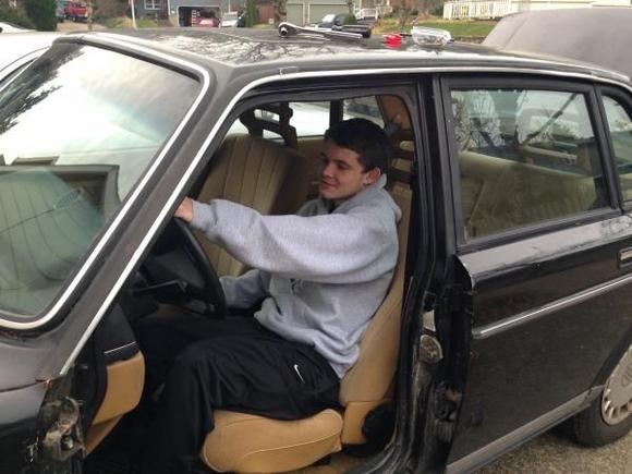 There is my son with the 240 after we removed the dented door.