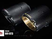 Fi Exhaust for Porsche 991 GT3 – Carbon Fiber Tips. (Gold&Black)