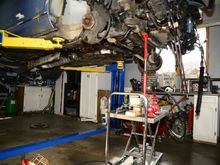 I was having some trouble aligning the secondary engine mounts to the chassis. Rigged this up, do I can move the engine just enough for the bolts to alight.
