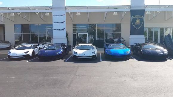 5x Lamborghini Aventador LP 750-4 SVs attending Sterling Cars & Coffee at the Mclaren and Lamborghini dealerships in Virginia. It was quite a wonderful event today. 
Thanks to Samuel Reyes.