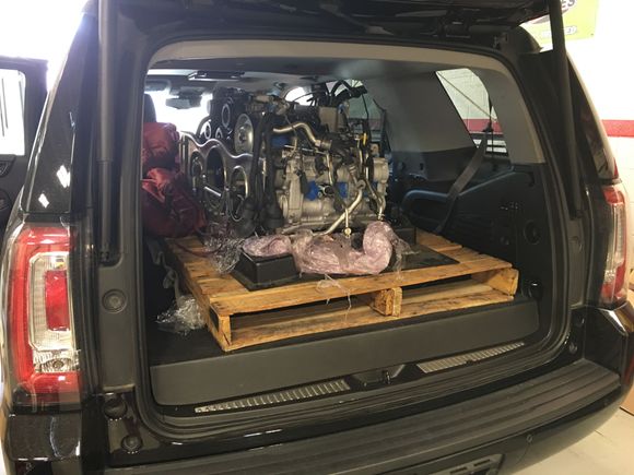 It was a tighter fit getting this in the Yukon with the Forklift than you'd think. It would be easy if you took the rear hatch off, but the forklift can't get too close to the truck so it's tough.