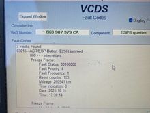Literally yesterday me and my buddy replaced my front bumper/grill and diverter valve on my turbo, we only took off the tires to be able to reach screws to remove bumper, didn’t touch brakes or anything around there. Then when I go to start it, my esp is turned off and my tpms light just stays on, added air, I can turn it off for a second, then comes back on. This is what my vcds says, what can I do? 