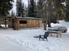 Chute Lake cabin in the Okanagan Mountains with temps close to zero F.