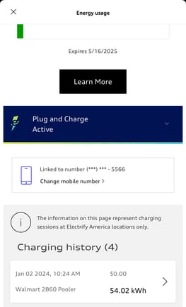 Electrify America > Energy Usage will show PnC status 