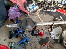 Driver Inner-C... Removed
Flap disk clean up tubes... Done
Gear oil and metal dust it's everywhere and the Mrs is not to Ken on the garage smelling as such.
Time to measure and cut the 3", .25" wall DOM tubes I'll be outer sleeving this puppy with... More on that in a few days.
