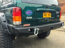 JCROffroad Vanguard Bumper (tire carrier ready) with recessed 3x3 LED Cube lights.