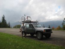 Cherokee is pace car on Blue Ridge Parkway bicycle trip