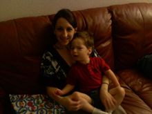 Andrew and mommy about to leave on the first day of school