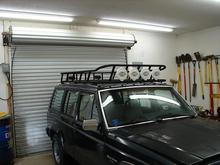 Finished rack after spraying with bedliner and mounting lights.  Still have to finish running wire inside and wire switches for lights.