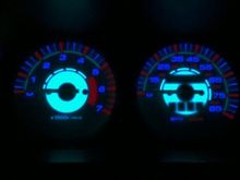 Did a gauge cluster swap and also installed some reverse glow gauges. They're white face during the day, and they glow at night! I can change the backlight color on them too.