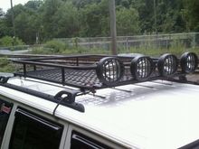 Lights mounted on roof rack