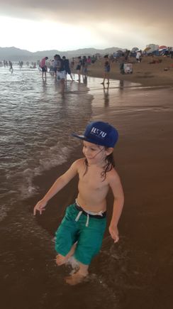 his hair getting long, santa monica beach.