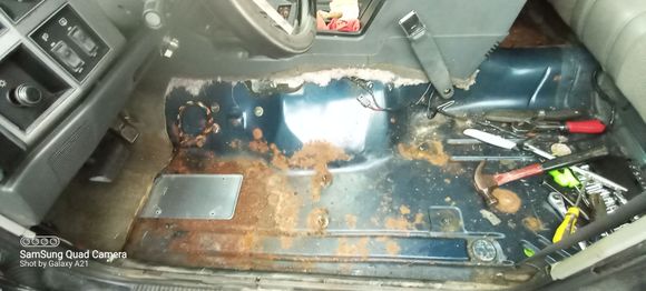 88 Cherokee 
I'm not putting carpet back in it. Thinking about using roof flashing to fix it.
