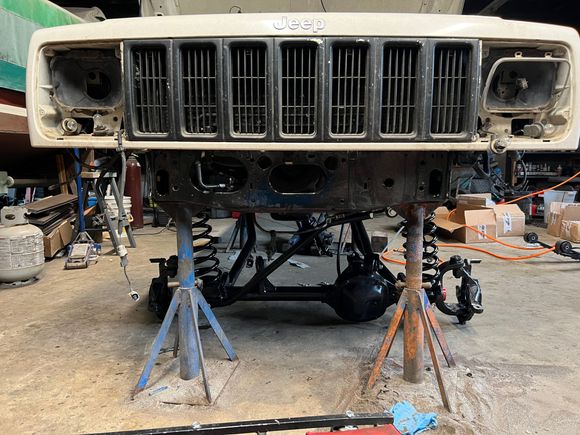 I may need to adjust the track bar some more, as the axle is far from centered under the Jeep. 