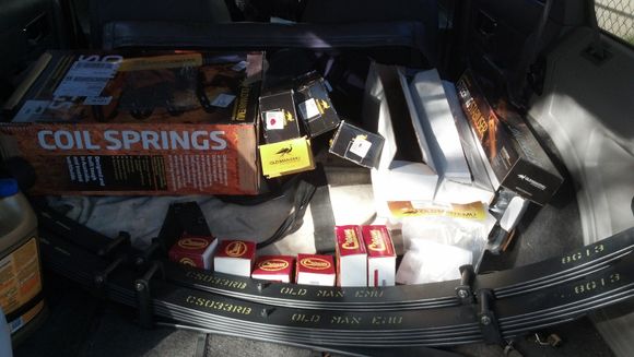 OME lift kit, HD OME coil and leaf springs, new upper and lower control arms. New exhaust system.