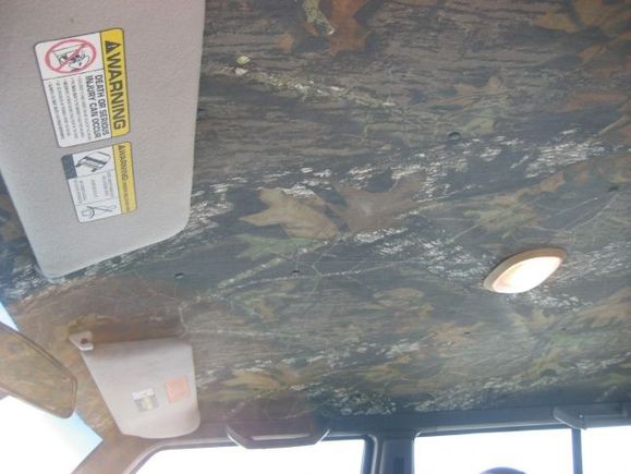 Custom headliner with Mossy Oak fabric from Joann's