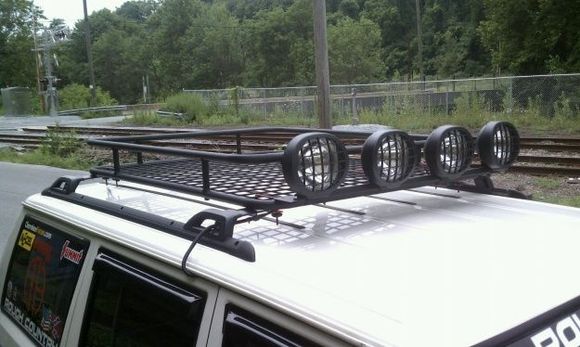 Lights mounted on roof rack