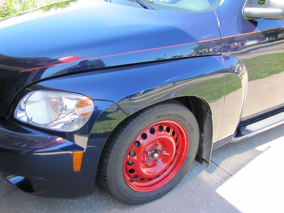 The front with a chrome truck lug nut cover, that flew off within a week