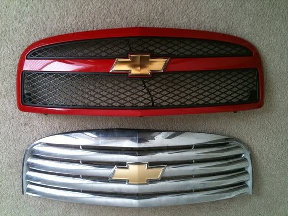 Top grille in red is an SS grille 
Bottom chrome grille is LS/LT