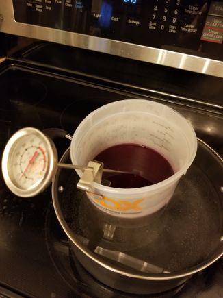 heating up the dye on the stove...while the wife was gone of course...