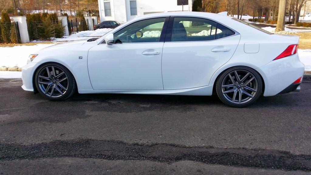 This but slightly higher, the other images won�t upload lol but this site called �tanabe� has the ideal fit, if you search tanabe lexus is350 f sport 2014 lowering springs, the white one is what i�m trying to achieve 