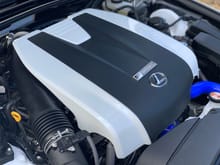 Engine cover painted white with blue pearl flakes