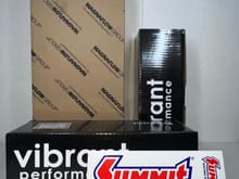 Magnaflow Tru X-Pipe, 2 Vibrant Bottle Resonators, 4.5 inch tips, summit racing sticker. 

Piping was 2.5 inch all across. 