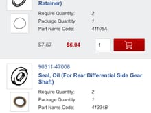 Here are the seals and orings I need. 