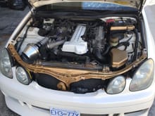 Picture of the Engine Bay, a little too overzealous with the PlastiDip lol