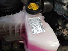 Put cup on mini tank secure it and clean area if you still any extra coolant around.
Now turn off car and disconnect OBD2 ,mini VCi 
Start the car and check again if it is any more bubble left.
If fluid moving slowli than you did great job m
My next invertor coolant will be after 50 0000 miles.