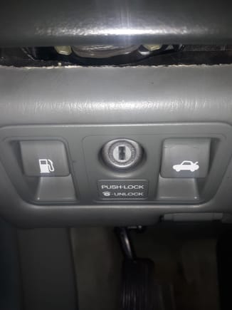Another possibility is your trunk is locked at dashboard. This image depicts locked trunk (but does not lock gas filler door)