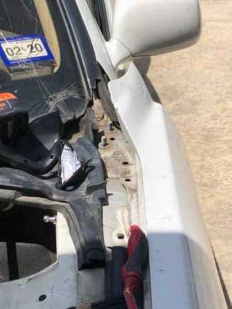 A total of 8 bolts, 2 connecting to bumper Cover, 3 on the top of fender (hood hinge bolts also) 