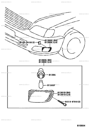 Toyota/Lexus parts diagram depicting cornering lamp assembly with bulb and socket