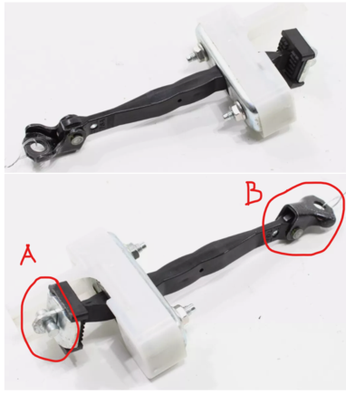 A= Internal to the door 

B= External hinge point and accessible.