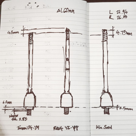 Quick sketch of how the two replacement rack ends compare with the factory one.