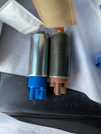 So I am having an issue finding the correct fuel pump also. The one on the right is the OEM one from the car. The blue one is the Delphi aftermarket part, as you can tell the nozzle on the Delphi is much longer and would not fit in the plastic housing in place of the old one, I returned that one and got what seemed to be a smaller pump made by Import Direct and that one was also longer than the OEM one. So I have ordered the VIN matching OEM pump from Lexus and hopefully it matches up. 