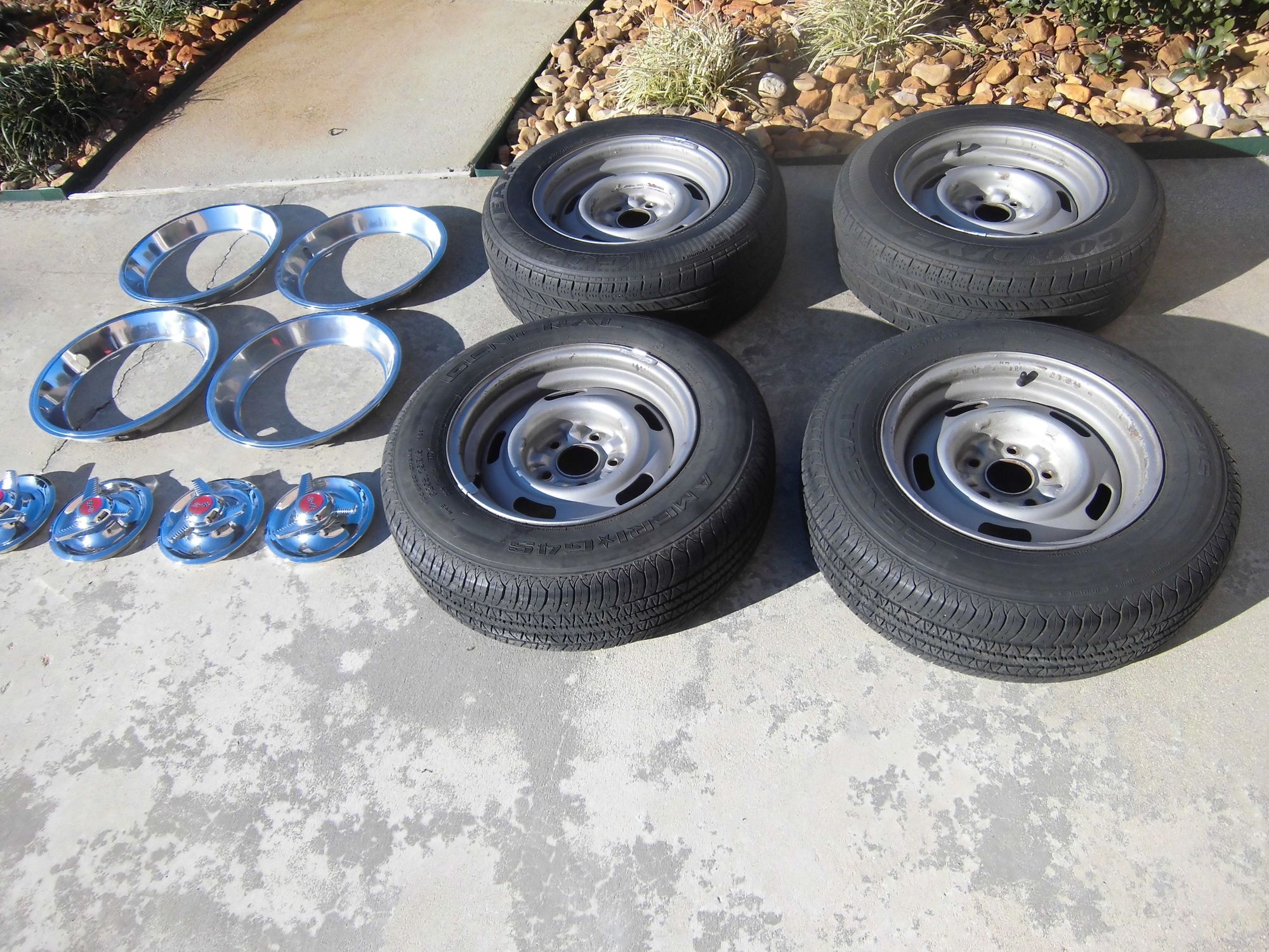 Set of Four Rally Wheels/Tires/Trim Rings/Spinner Caps ...