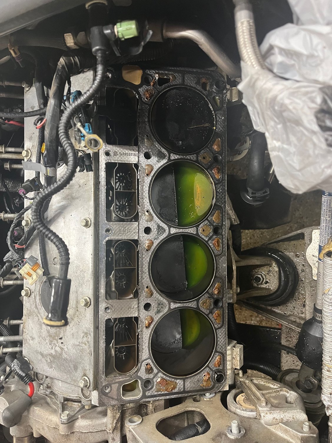 Cylinders full of coolant 