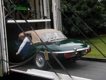 My 1973 Jaguar XKE coming off the Intercity truck
