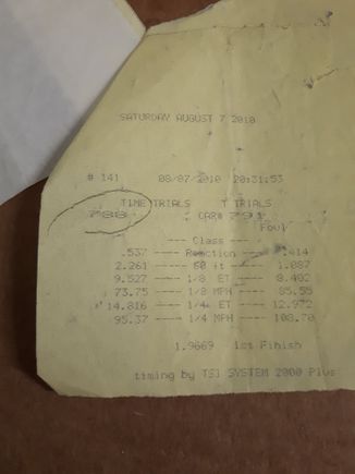 Yes and no it went 14.81 at 95mph. But when I went looking for the time slip I came across the engine dyno  sheet for that motor. It made 340 hp. With radial tires and a hurst shifter. So I guess not truley a 300 hp car.