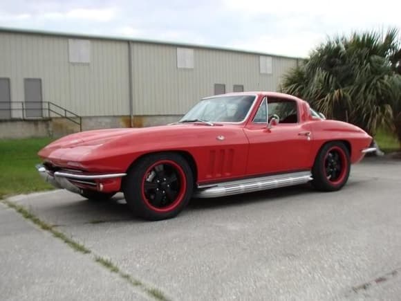 65 Corvette we installed MassFlo Injection, Complete Steeriods Rack &amp; Pinion QA 1 coilover suspension front and rear offset trailing arms tubular front upper and lower control arms, custom painted wheel and camaro front spoiler